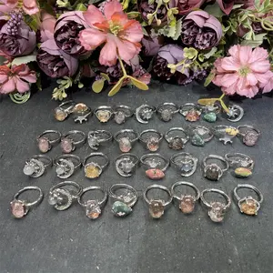 Natural Healing Gemstone Ocean Jasper Jewelry Labradorite Crystal Ring For Women