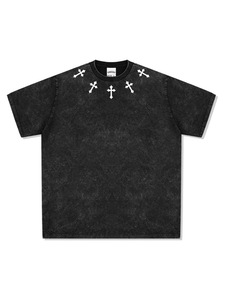 เสื้อยืดแขนสั้นพิมพ์<span class=keywords><strong>ลาย</strong></span><span class=keywords><strong>สัก</strong></span>สไตล์อเมริกันเรโทรสีดำ ลุควินเทจ ซักฟอกแบบวินเทจ ทรงหลวม - Product Image 2