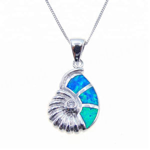 Bijoux fantaisie en argent sterling plaqué rhodium, pendentif de plage avec incrustation d'opale bleue en forme de coquillage, cadeau - Product Image 1