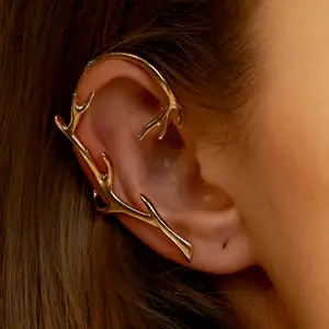 Kaimei neue Ohr haken Ohrringe für Frauen Mädchen Kristall übertrieben ohne Piercing Ohrring Metall blatt gefälschte Piercing Ohr manschette Ohrringe