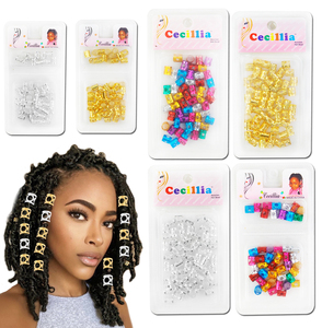 Cuentas de Pony de Metal coloridas al por mayor <span class=keywords><strong>para</strong></span> Niñas Africanas decoración de cabello colorida con <span class=keywords><strong>rastas</strong></span> y paquetes de cuentas con agujeros grandes - Product Image 1