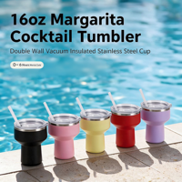 Gobelet à cocktail Margarita 16 oz, tasse en acier inoxydable à double paroi isolée sous vide avec paille et couvercle à vis, portable pour les voyages