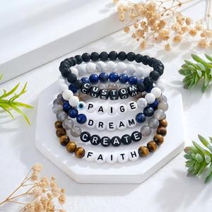 Pulsera <span class=keywords><strong>de</strong></span> cuentas con nombre personalizado Resoul, pulsera <span class=keywords><strong>de</strong></span> piedra natural con letra del alfabeto, brazalete elástico con palabra personalizada, regalo <span class=keywords><strong>de</strong></span> joyería para mujer - Product Image 1