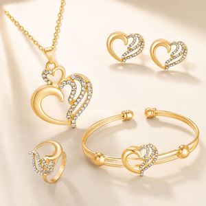Ensemble de bijoux en cristal plaqué or à la mode, 4 pièces/ensemble, collier, boucles d'oreilles, bague géométriques pour femmes, cadeau de mariage - Product Image 6