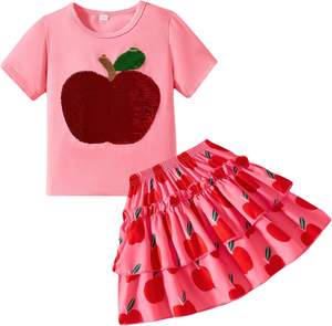 Conjunto de Falda para Niñas Pequeñas, Conjunto de 2 Piezas con Top de Manga Corta y Falda con Volantes, Ropa de Primavera/Verano para Niñas - Product Image 3