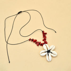 Gargantilla de virutas de ágata roja Natural hecha a mano con COLLAR COLGANTE de flor trenzada concha de playa de verano a la moda para mujer - Product Image 5