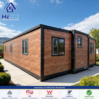 Maison extensible de luxe en conteneur de 40, 30 ou 20 pieds, conforme aux normes australiennes AS NZS 3678, avec 2 chambres et 1 salle de bain