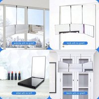 Miroir de Barbier LED 360 Pliant 3 Voies Réglable en Hauteur avec Crochet pour Coupe de Cheveux Soi-même