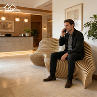 Banc Commercial Moderne Paramétrique en Bois Massif, Chaise d'Attente de Luxe en Bois Durable pour Hôtel, Bureau, Jardin, Aéroport