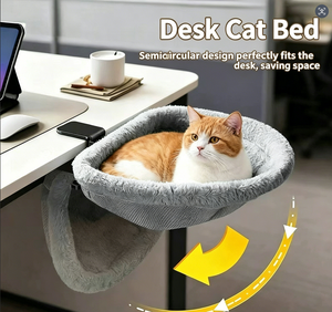Desk Cat Bed Oval Plush Coral Fleece <b>Pet</b> Bed Cave for Desktop Space Saving Modern Style All Seasons Removable Washable - Product Image 1