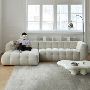 طقم كنبات سحابية بتصميم كريمي لغرفة المعيشة، أثاث عصري على شكل حرف L، أرائك غيوم ناعمة، كنبة قماشية باللون الأبيض الكريمي للمنزل - Product Image 3