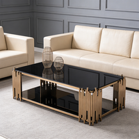 Table d'appoint en verre trempé à double étage de luxe artistique de haute qualité Meubles de salon