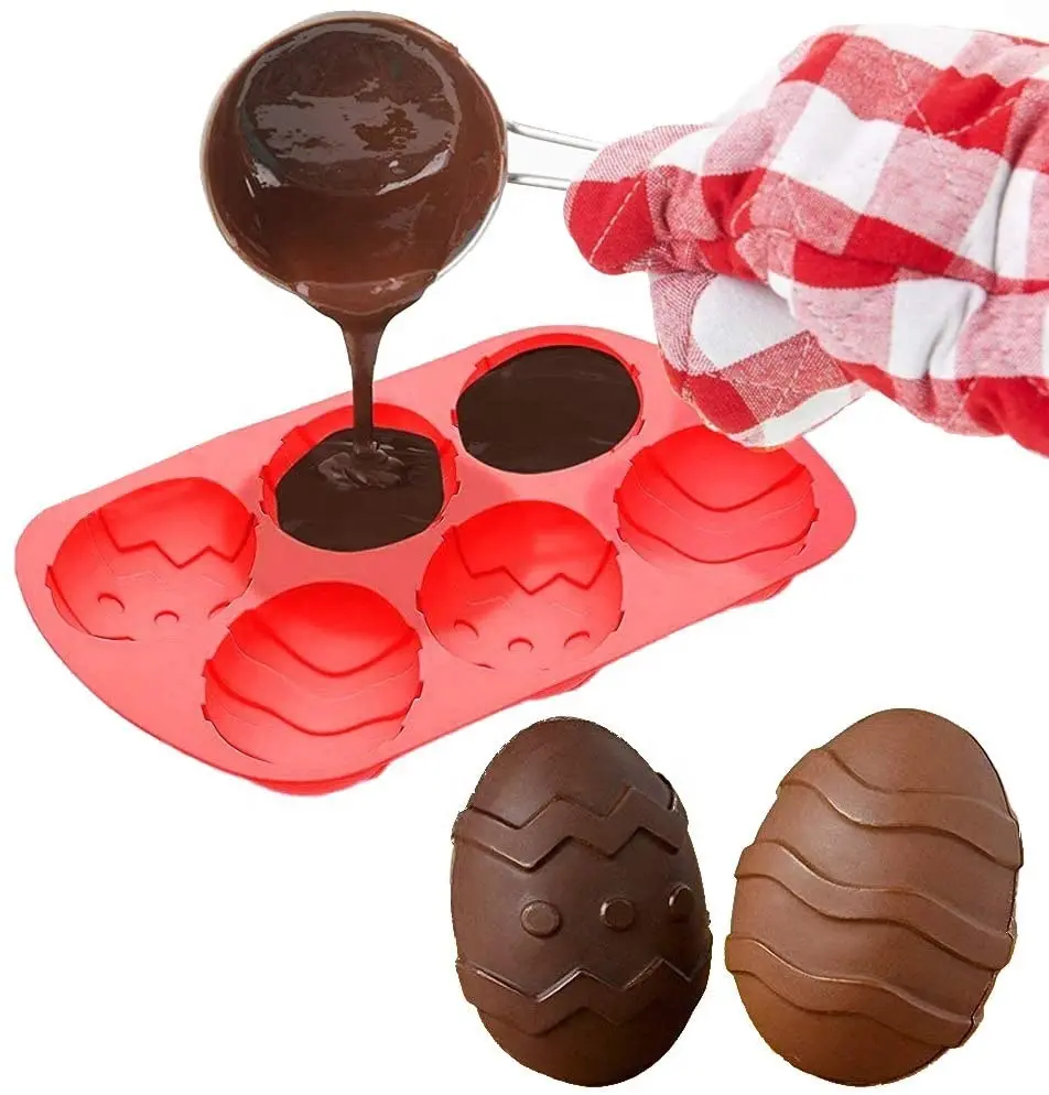 Ovo De Páscoa Em Forma De 6 Cavidades Molde De Bolo De Silicone Molde De Chocolate Bandejas De Cubo De Gelo Moldes De Cozimento Molde Do Bolo De Silicone