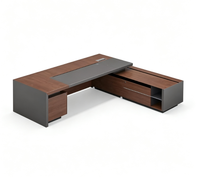 Bureau de direction moderne de luxe en forme de L avec design pliable, en panneaux de fibres à densité moyenne, avec deux armoires de rangement latérales