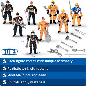 Figurines d'<span class=keywords><strong>action</strong></span> de pompiers personnalisées en plastique articulées de 8 pièces, jouets de pompiers en pouces, accessoires, cadeaux de fête pour garçons - Product Image 2