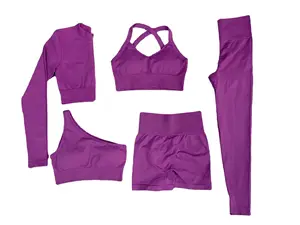 Conjunto deportivo sin costuras para mujer, ropa deportiva personalizada para fitness, Yoga, 5 unidades