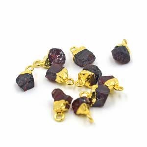 Wholesale 8-10mm <b>Garnet</b> Raw Gemstone <b>Pendant</b> Handmade in Sterling Silver Gold Plated Electroplated Cap for Children's Weddings - Product Image 1