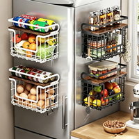 Étagère de rangement magnétique pour réfrigérateur sans perçage, panier organisateur mural en métal pour épices, fruits et légumes de cuisine