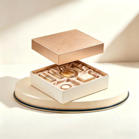 Boîte cadeau rigide de luxe avec logo personnalisé, couleur crème, or champagne, en papier rigide, pour les fêtes, les cosmétiques, les soins de la peau, le maquillage