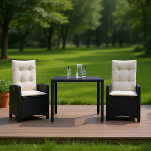 Set da Pranzo da Giardino in Rattan Nero per 2 Persone, Resistente alle Intemperie, Arredamento da Esterno in Stile Contemporaneo - Product Image 2