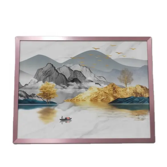 Hot Sale Customized Paintings Frame Bedroom Crystal porcelain green mountains and green waters triptych decorative painting