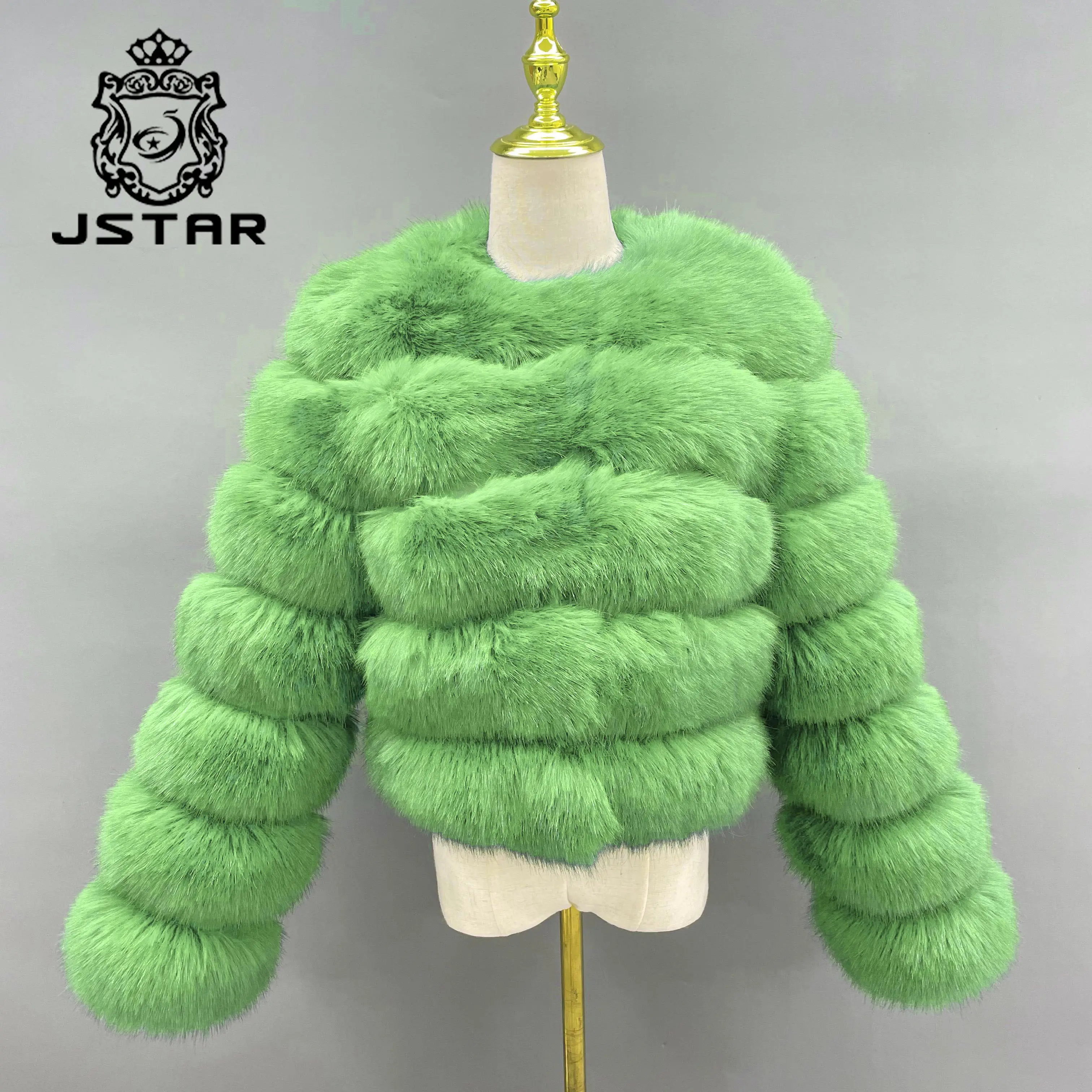 Jstar Y2K Promotionele Bud Groene Kleur Crop Handgemaakte Faux Fur Jacket Canada Nep Bontjas Korte