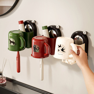 Vintage Style Bathroom Toothbrush Holder Suction Cup Wall Mounted No Drill Circular Design Durable Storage Rack - Product Image 1