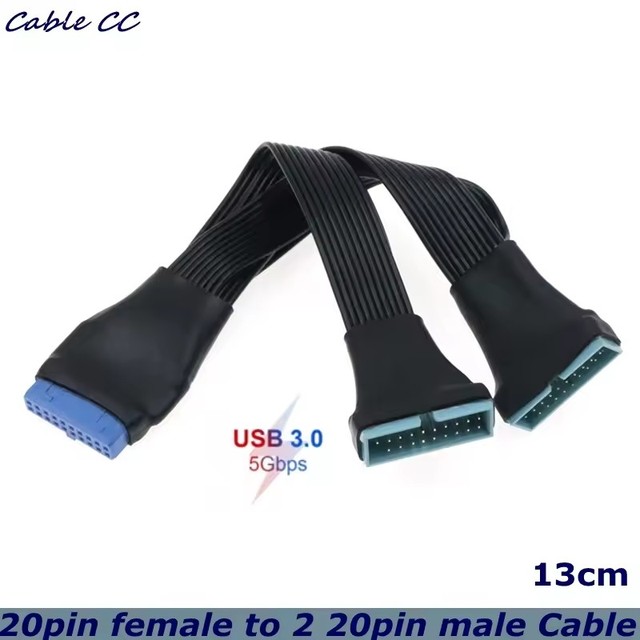 USB 3.0 Header Splitter Extension Cable, 19/20 Pin 1 to 2 Y Internal Hub Splitter, Internal Adapter DIY-Cable for Motherboard