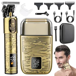 Resuxi 965 NEW Electric Foil Shaver Hair Trimmer 2pcs Set Grooming Set Metal Body dos homens com EVA Bag com todo o ouro Usb Type-c 5W