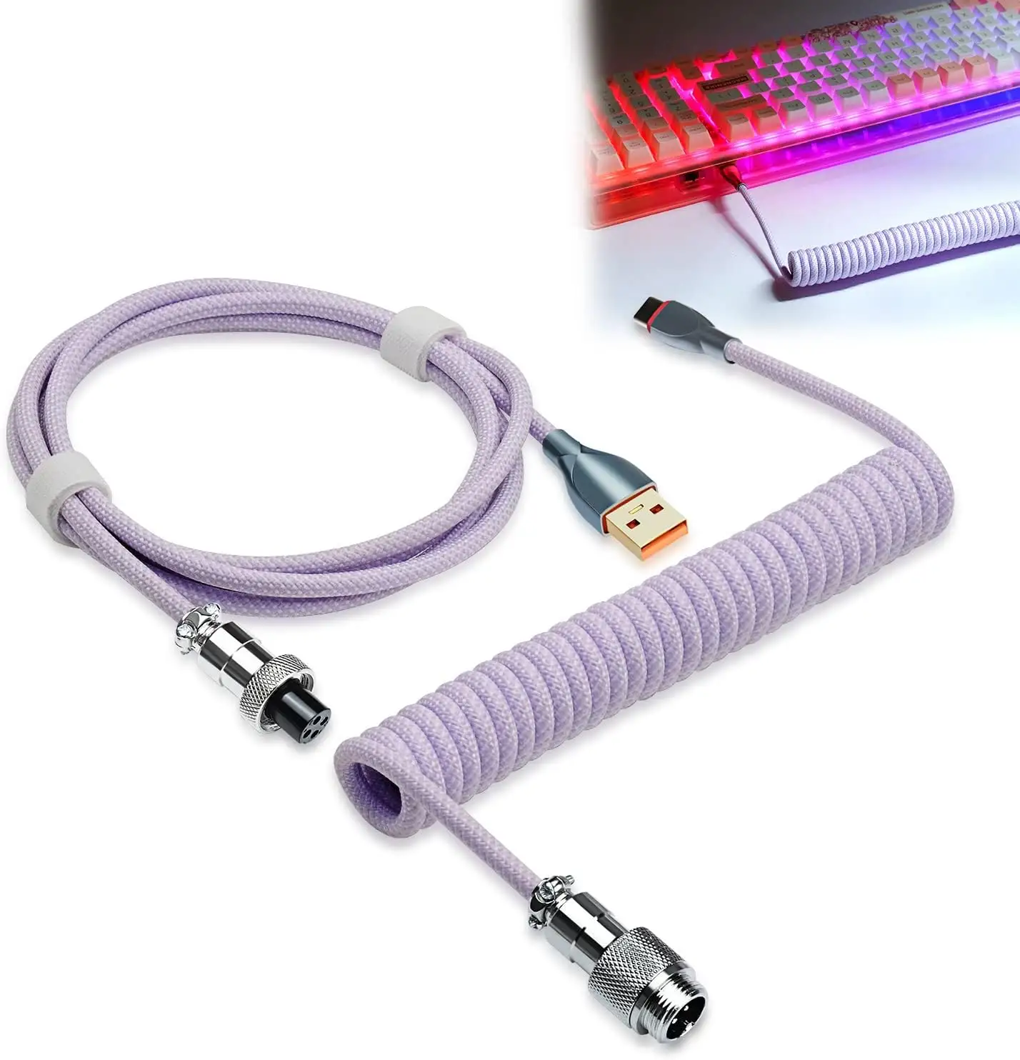 Câble de clavier Câble enroulé classique d'aviateur mécanique de PC de jeu Câble USB-C, prise personnalisée avec connecteur détachable