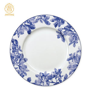 עיצוב עלי כחול כלי שולחן קרמי צלחות קרמיקה וינטאג 'ערכת כלים לאירוע & קייטרינג - Product Image 4