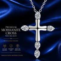 Collier pendentif classique en argent sterling 925 avec croix chrétienne et moissanite taille brillant rond, vente en gros avec certificat GRA