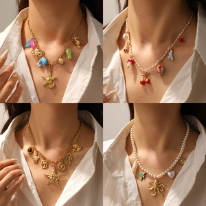 マルチチャーム ハート 18金メッキ チェーン ステートメントネックレス ジュエリー レディース ステンレススチール ファッションペンダント チョーカーネックレス - Product Image 6