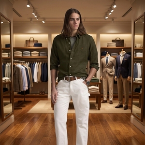 Camicie in <span class=keywords><strong>Lino</strong></span> <span class=keywords><strong>di</strong></span> Alta Qualità RL Best-Seller per Uomo e Donna, con Logo Cavallo Ricamato, Ideali per Coppie - Product Image 4