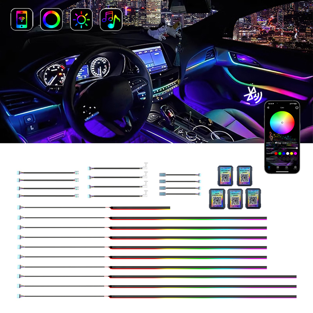 TK Mobile App Controlled 12V RGB Car Dome Light Assembly with Music Synced LED Ambient Lighting