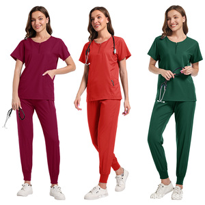 Women's Moisture Wicking Short Sleeve Scrub Top With Zipper And Pockets For Medical Nursing Hospital <b>Work</b> Uniforms Split Set - Product Image 4
