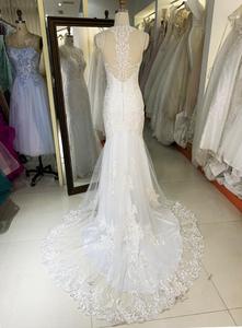 Abito <span class=keywords><strong>da</strong></span> sposa a sirena in tulle <span class=keywords><strong>bianco</strong></span> ricamato con scollo all'americana e strascico lungo, lussuoso abito <span class=keywords><strong>da</strong></span> ballo per la sposa - Product Image 4