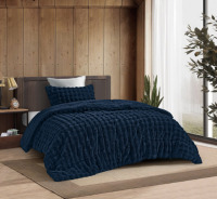 Ensemble de couette en fausse fourrure de lapin moelleuse SMILING HOME, 3 pièces, 200TC, lavable, style américain, taille king, brodée, rose/violet