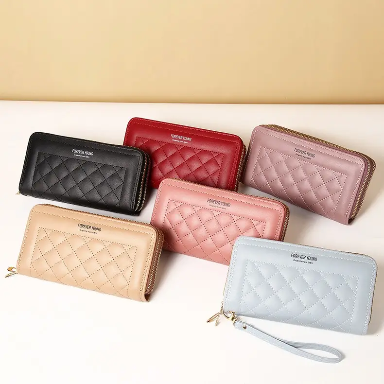 2024 Fashion Leather Wallet Women's Korea Style Mobile Phone Bag Zipper Long Purses for Ladies