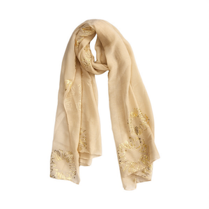 Sciarpa Lunga in Cotone TR Angelina a Righe Floreali con Lamina d'Oro 70x180cm, Abbigliamento Etnico - Product Image 2