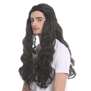 <span class=keywords><strong>Peluca</strong></span> sintética negra larga media arriba media abajo para hombre - Product Image 1
