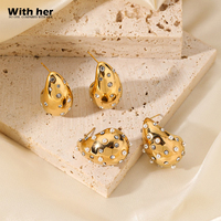 Boucles d'oreilles clous géométriques en acier inoxydable plaqué or texturé de luxe français avec zircon, bijoux classiques pour femmes