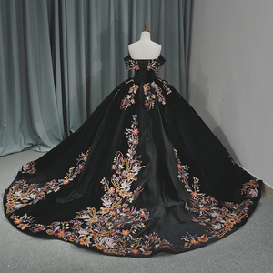 Robe de bal haut de gamme Flower Fairy en dentelle noire avec appliques, sans manches, dos nu, traîne cathédrale scintillante, pour bal de promo et occasions formelles 6693 - Product Image 4