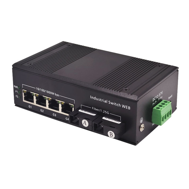 Industrial WEB Management Switch 2 SC with 4 Ethernet RJ45 Ports DIN Rail L2 Gigabit Managed Network Switch