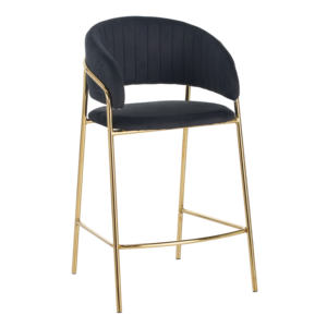 Nordic Modern Velvet Accent Bar Chair Curved <b>Back</b> Gold Metal Legs Dining <b>Stool</b> for Home Restaurant Hotel Apartment - Product Image 1