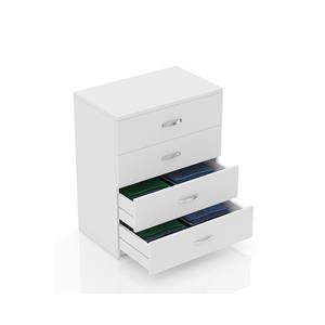 Cómoda Moderna Blanca de 4 Cajones, Mesa de Noche de Estilo Escandinavo y Francés, Mueble de Almacenamiento para Dormitorio Hecho de MDF, Cuero y Metal - Product Image 4