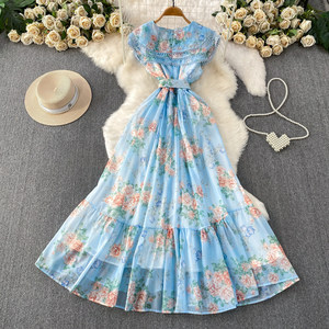 Abito Retrò Dolce con Doppio Strato di Pizzo, Colletto <span class=keywords><strong>Peter</strong></span> Pan, Stampa Primaverile/Autunnale, Vita Stretta e Volant per Donna - Product Image 4