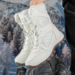 Unisex Cold Weather Hiking <b>Boots</b> Mid Calf <b>Lace</b> Up Style Fleece Inside Non Slip Durable Sole <b>For</b> Snowfield - Product Image 2