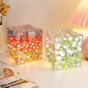 Rubiks <b>Cube</b> Flower Sea Rose Night <b>Light</b> Craft Kit 10x10 Battery Powered Button Switch Diy For Mother's Day Gift - Product Image 4