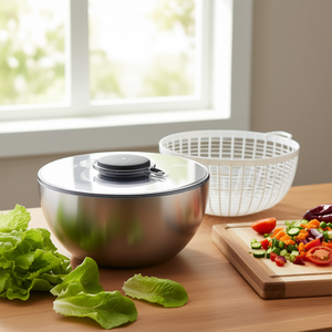 Escurridor de ensalada Oxo con tazón de acero, tapa y cesta para verduras frescas - Product Image 3